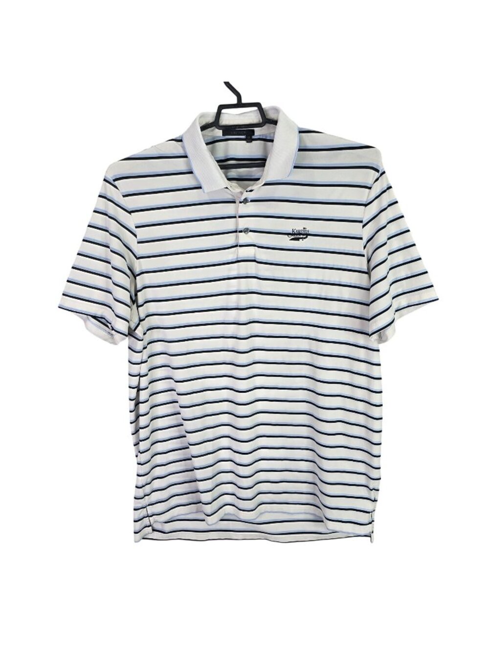 Mens Greyson White & Blue Striped Polo Shirt Short Sleeve Polyester Stretch XL